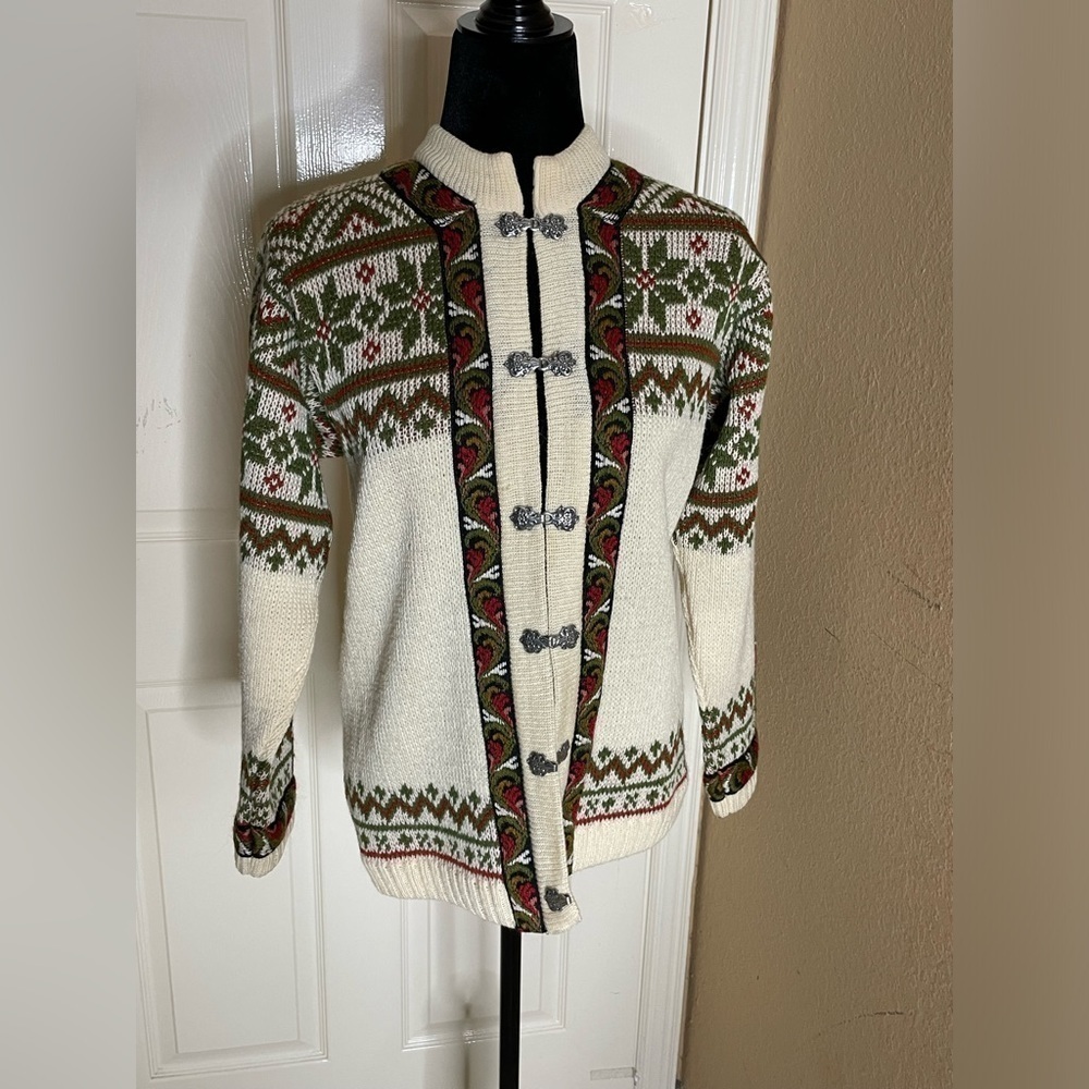 Vintage Firda Nordic Jumper Norway Cardigan Fair Isle Sweater Wool Size 42 - Picture 5 of 9